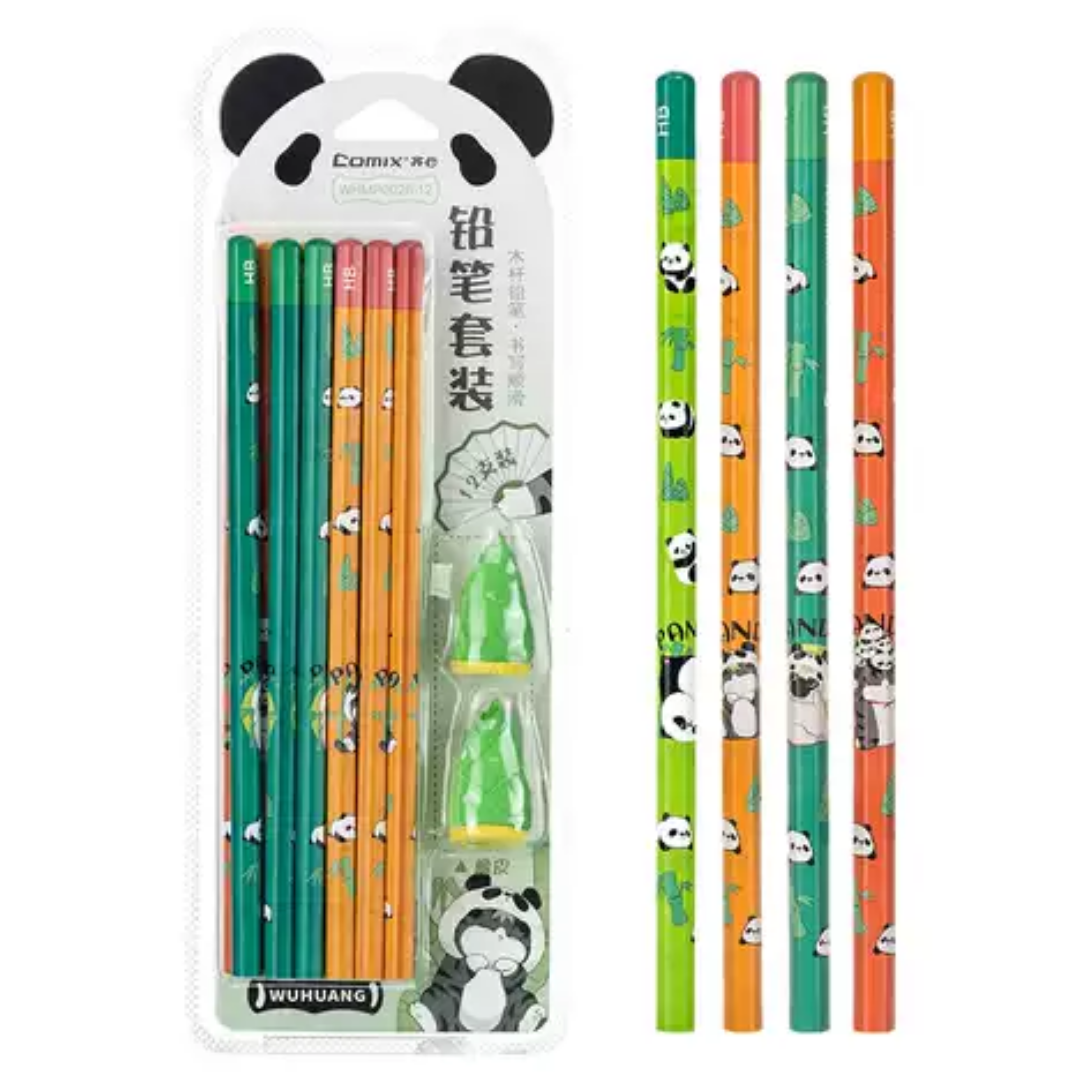 "Panda Cat" Hexagonal Wooden Pencil Set