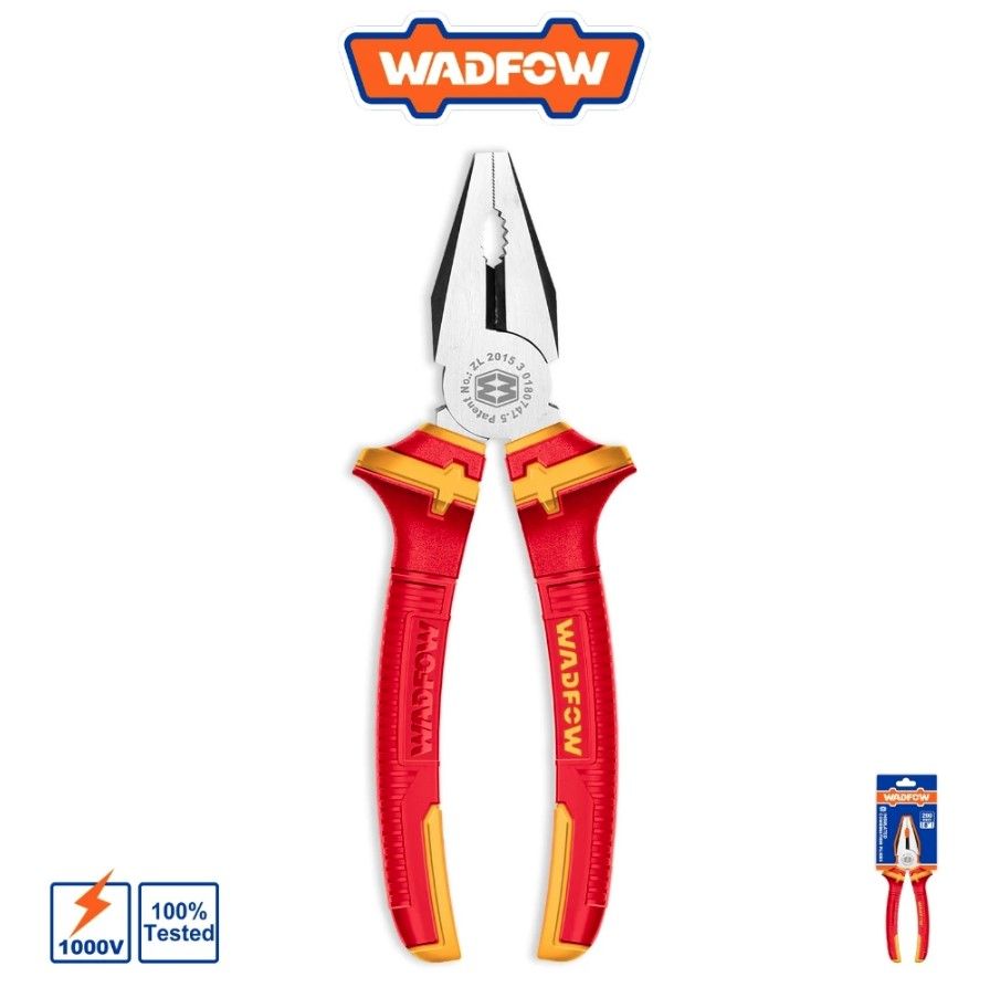 WADFOW INSULATED COMBINATION PLIERS (8", 1000V) BLACK FINISHED & POLISHED, INSULATED HANDLE WPL1938