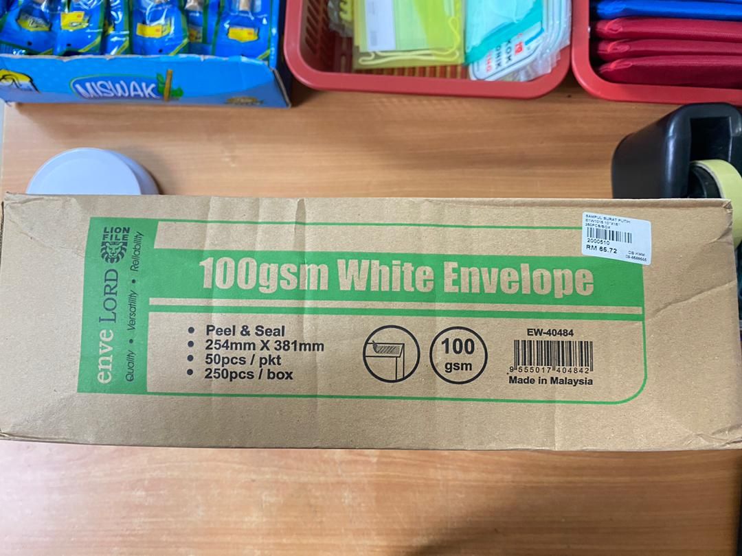 ENVELORD 100GSM WHITE ENVELOPE (254MMx381MM) 250PCS/BOX EW-40484