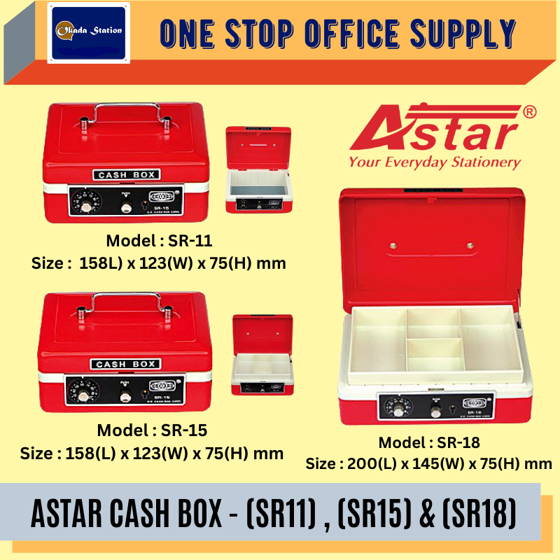 ASTAR SR-SEREIS SMALL CASH BOX - WITH CASH SLOT (SR11) , WITH COIN TRAY (SR15) & (SR18) / CASH BOX / CASH STORAGE BOX / CASH HOLDER / METAL CASH BOX / SAFETY BOX / MONEY BOX / MONEY SAFE BOX / SR-SEREIS SMALL CASH BOX