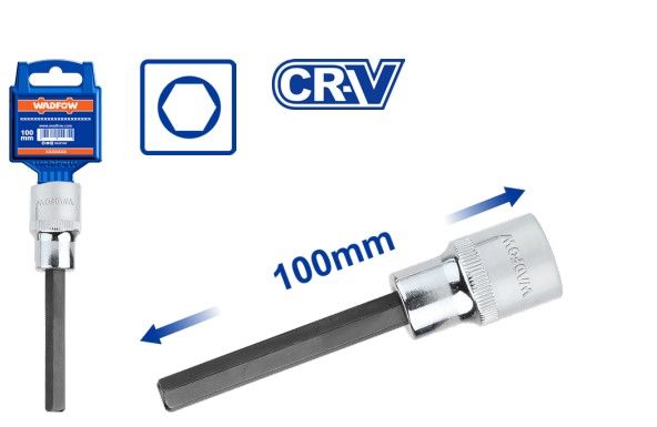 WADFOW 1/2" LONG HEX BIT SOCKET (100MM) SIZE: 7MM WSC5204