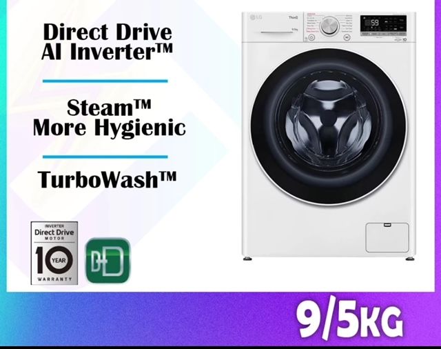LG Front Load Washer with AI Direct Drive™, Steam+™INVERTER ( 9/5KG (FV1209D4W)
