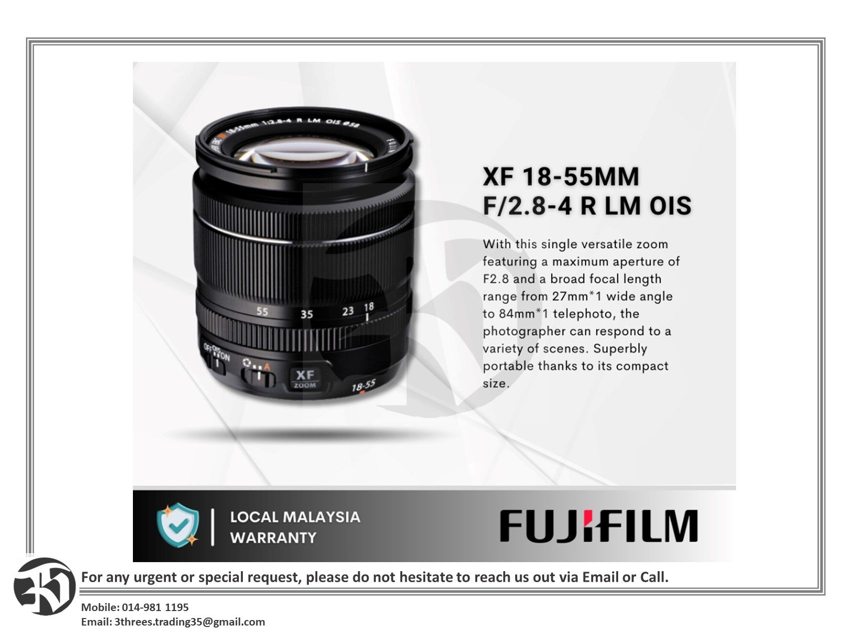 Fujifilm XF 18-55mm f/2.8-4 R LM OIS Zoom Lens