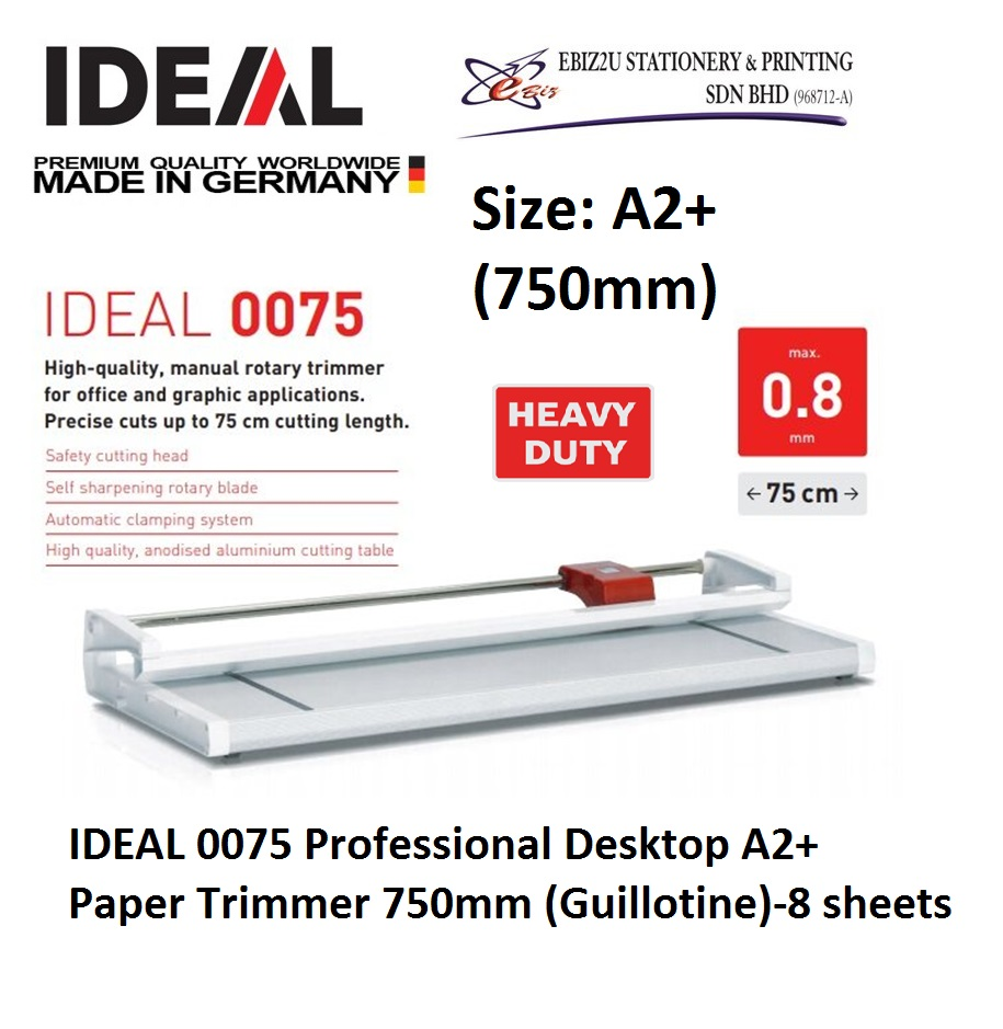 IDEAL 0075 Professional Desktop A2+ Paper Trimmer 750mm (Guillotine)-8 sheets (Pemotong Kertas, Paper Cutter, Paper Cutter, Paper Trimmer, Heavy Duty Cutter, A4 paper cutter, A3 paper cutter)