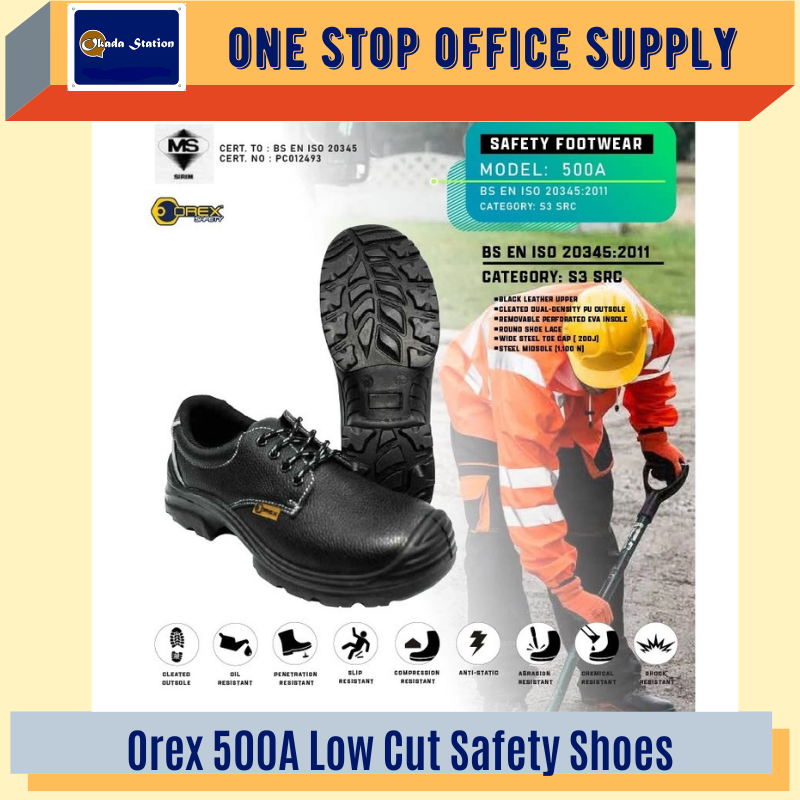OREX 500A BLACK LOWCUT LACE-UP SAFETY SHOE WITH STEEL TOE CAP & STEEL MID SOLE