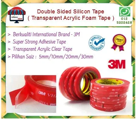 3M Double Sided Silicon Foam Tape / Acrylic Foam Tape / Transparent Tape # Double Sided Tape # Saiz Lebar : 5mm / 10mm / 20mm / 30mm # 3M VHB-4910 # RS1201 ( KTT : 1 Gulung )