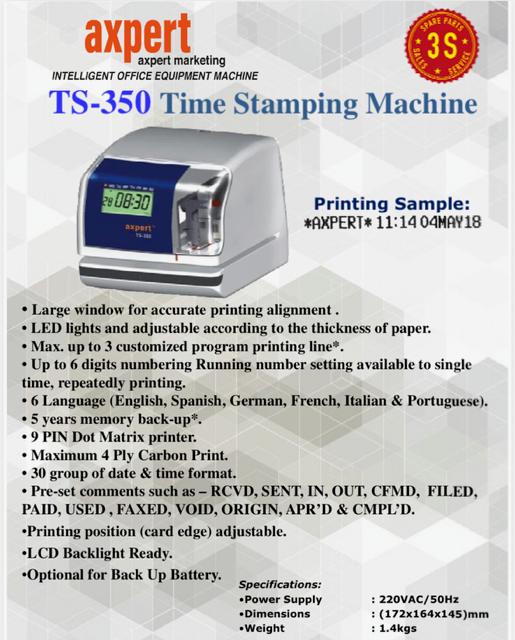 Axpert TS-350 Time Stamping Machine