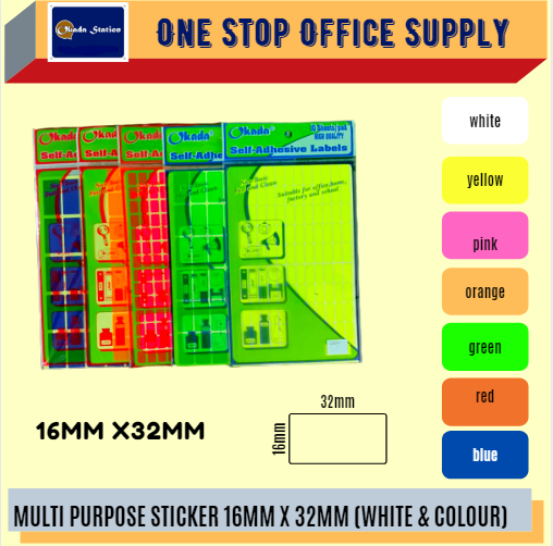 MULTI PURPOSE LABEL 16MM X 32MM -ALL COLOUR / Multi Purpose Label / Sticker Label / Colour Label / Sticker Label / Label / Multipurpose Label