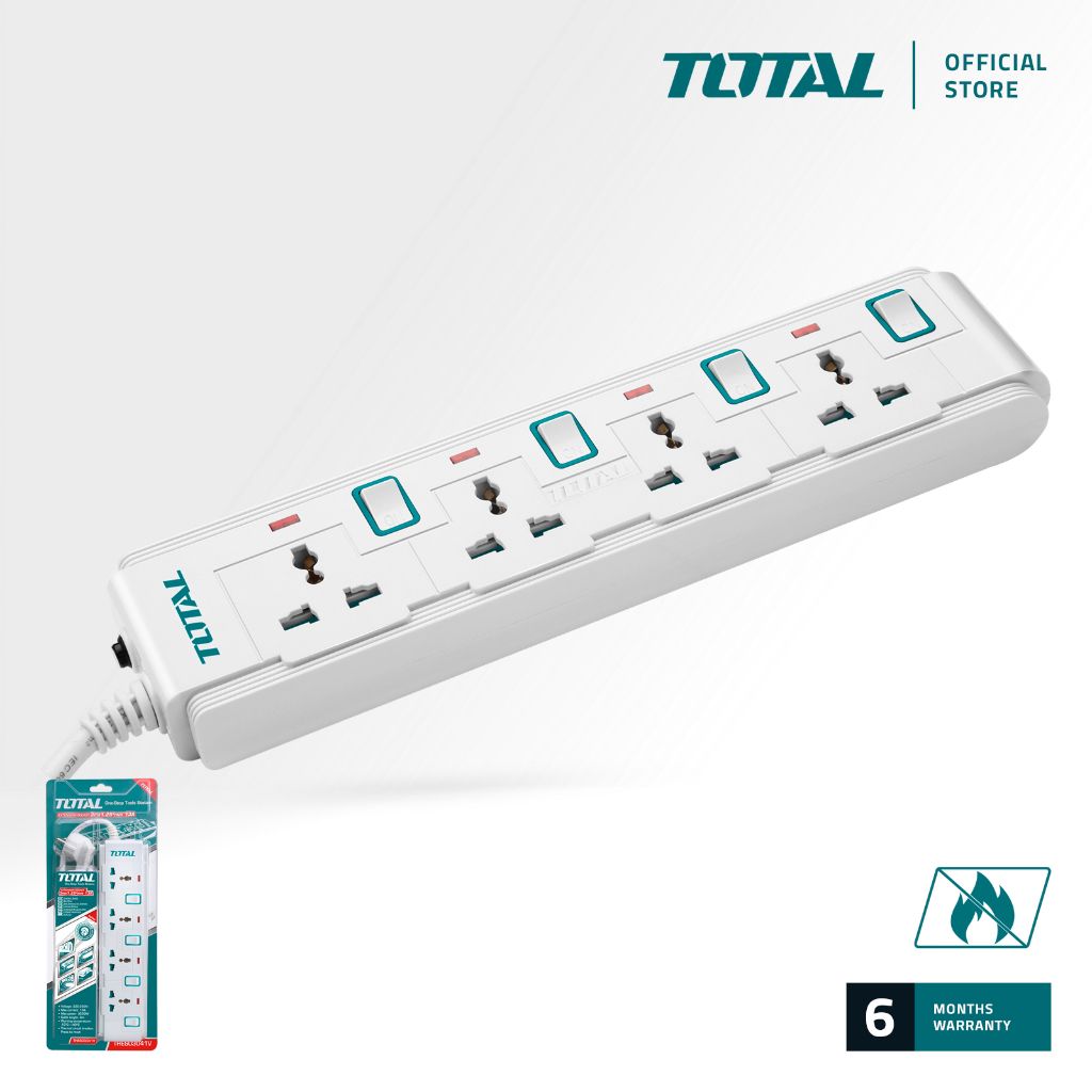TOTAL EXTENSION SOCKET 4 WAYS EXTENSION SOCKET WITH 4 INDIVIDUAL SWITCHES + SURGE/OVERLOAD PROTECTION THES03041V