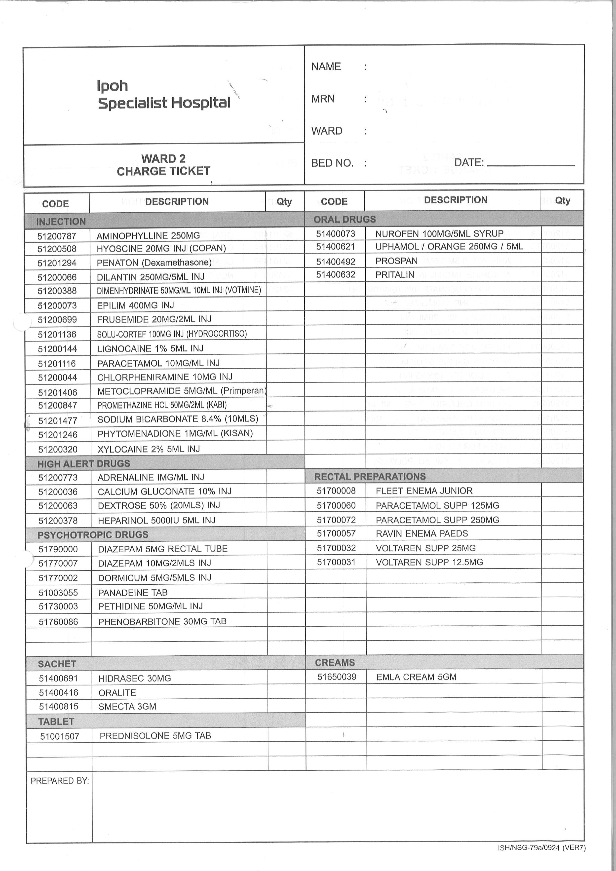 WARD 2 CHARGE TICKET