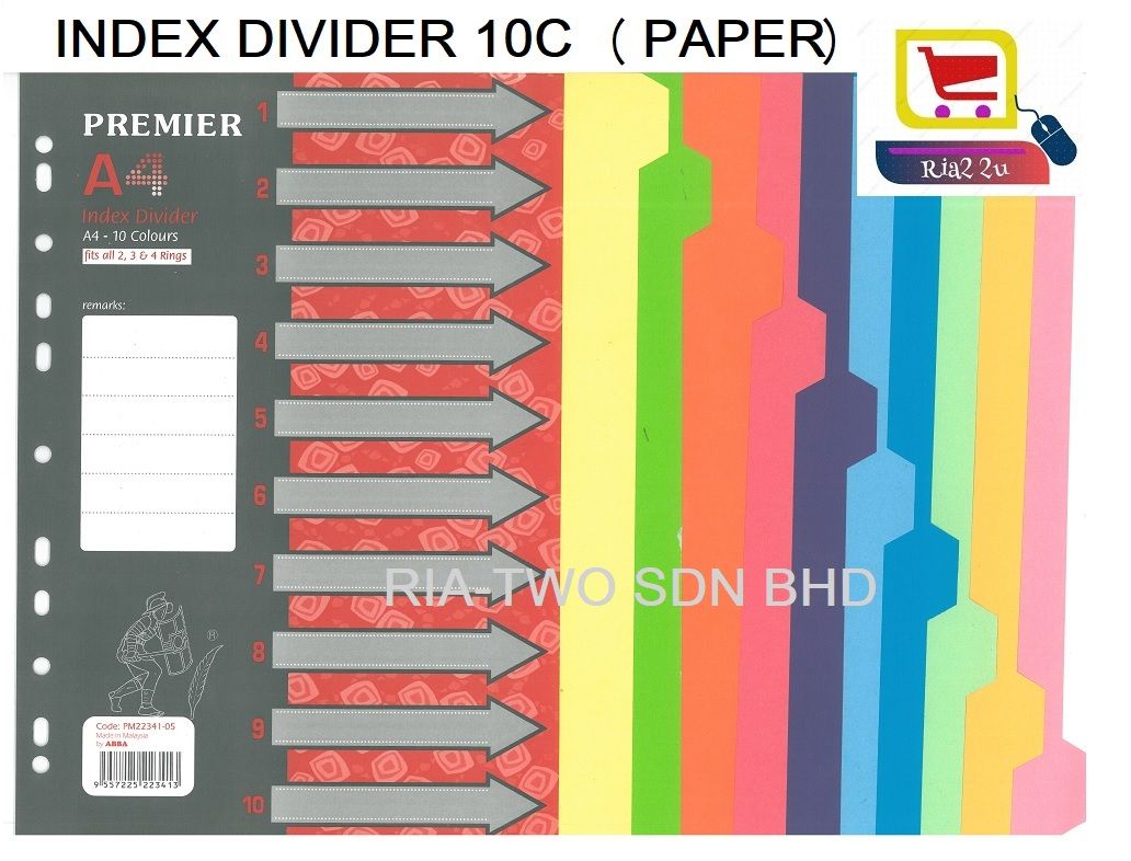Index Divider 10 Colours / Paper Index / Index Divider 10c / Index RTSB - Premier / ABBA A4