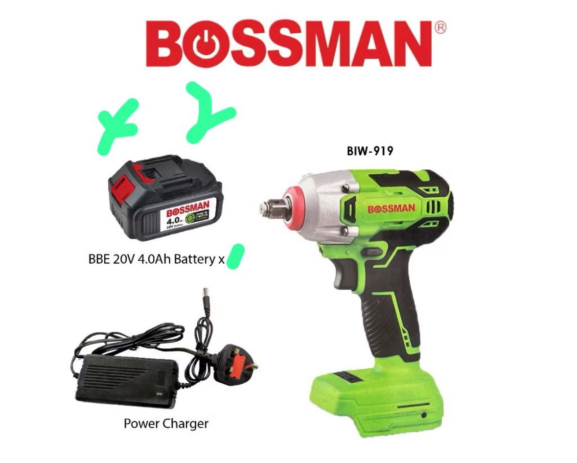 BOSSMAN 1/2 Inch 20v Cordless Impact Wrench 300Nm BIW919 (Batter2 4.0 X 2 unit / Charger X 1 unit)