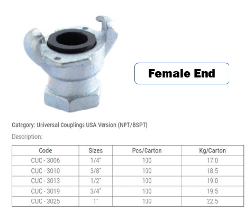 Carbon Steel Universal Couplings USA Version (NPT) Hose End Male End Female End