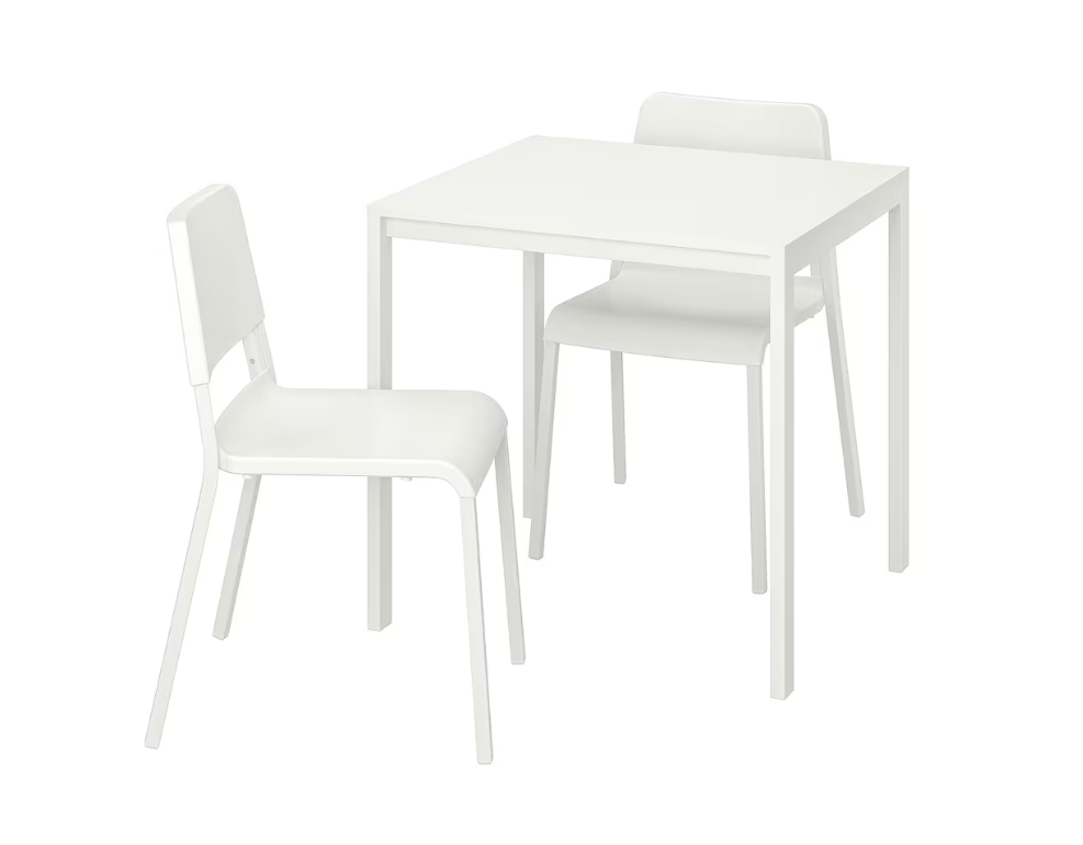 IKEA MELLTORP / TEODORES Table and 2 chairs, white/white, 75x75 cm