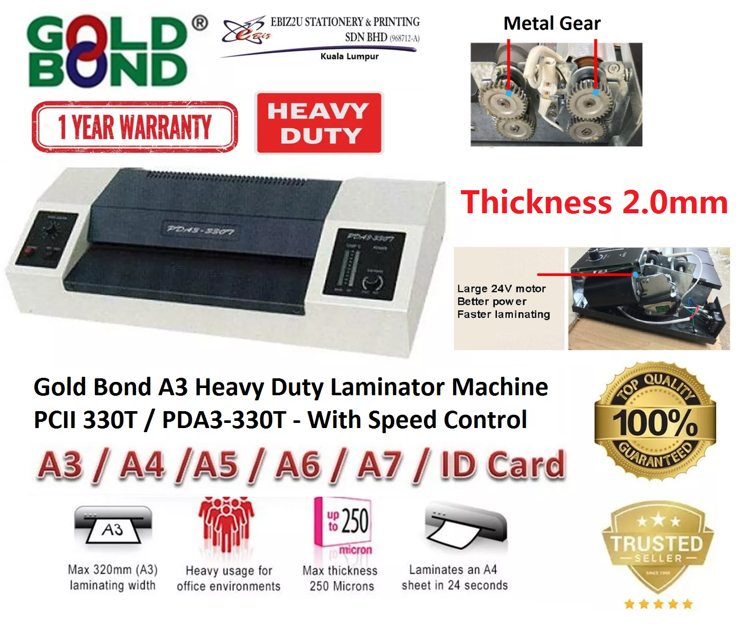 Gold Bond A3 Heavy Duty Laminator Machine PCII 330T / PDA3-330T - With Speed Control (Laminator Machine, laminate machine, laminate, Laminator, heavy duty laminator)