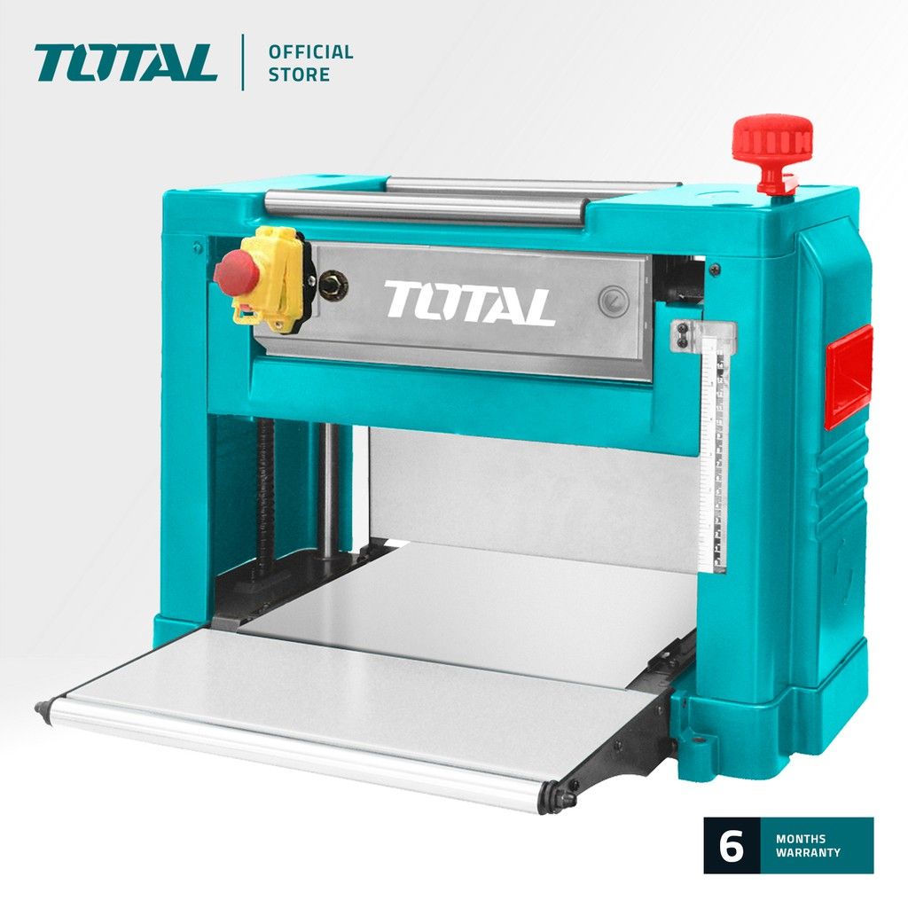 TOTAL TTKP15001 THICKNESS PLANER (2 BLADE CUTTING SYSTEM AND A CRANK HANDLE FOR EASY AND PRECISE HEIGHT ADJUSTMENT. ALSO DESIGNED WITH AN EXHAUST PORT TO CONNECT TO DUST COLLECTOR SYSTEM WHEN NEEDED.)