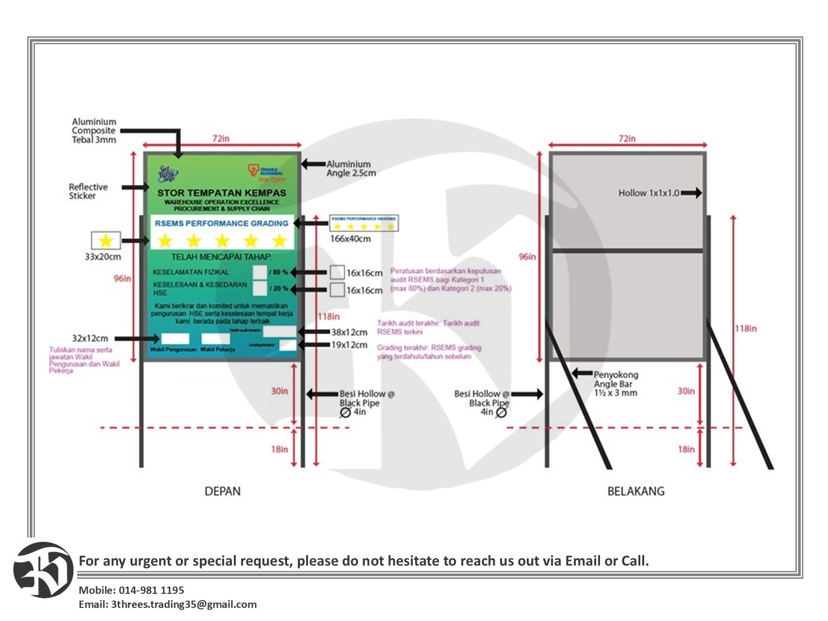 Papan Tanda TNB RSEMS Grading Board 6ft x 8ft