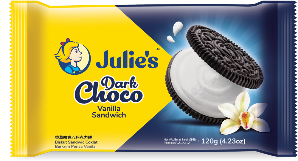Julie’s Dark Choco Vanilla Sandwich 120g X 24 PACKS