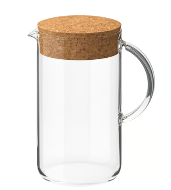 Jug with lid, clear glass/cork, 1.5 l