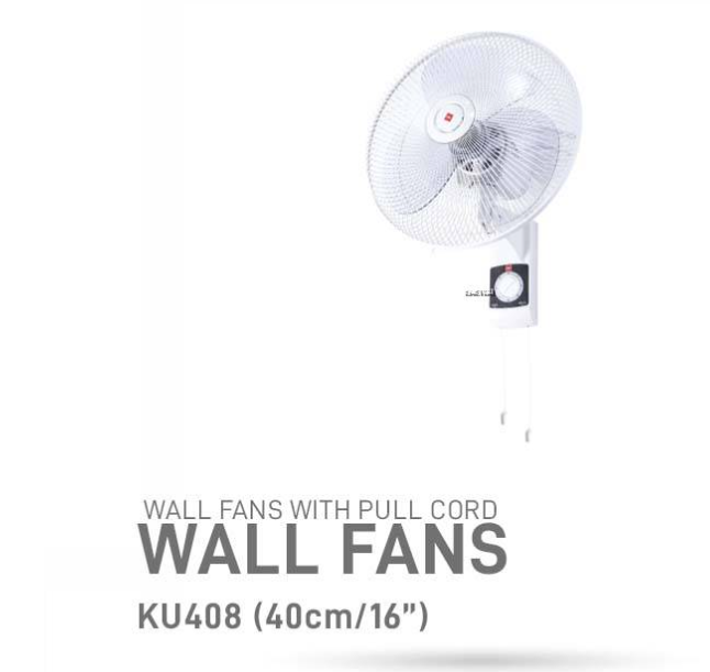 KDK KU408 16" 3 BLADE WALL FAN WITH PULL CORD WHITE