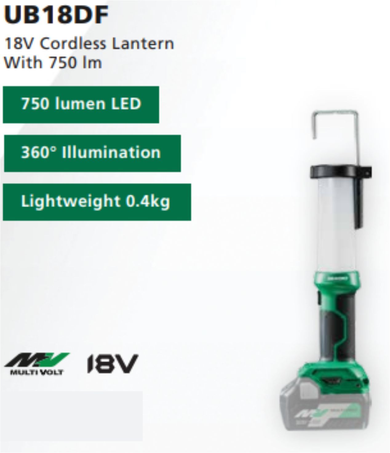 HIKOKI UB18DH 18V Cordless Spotlight With 1050 lm