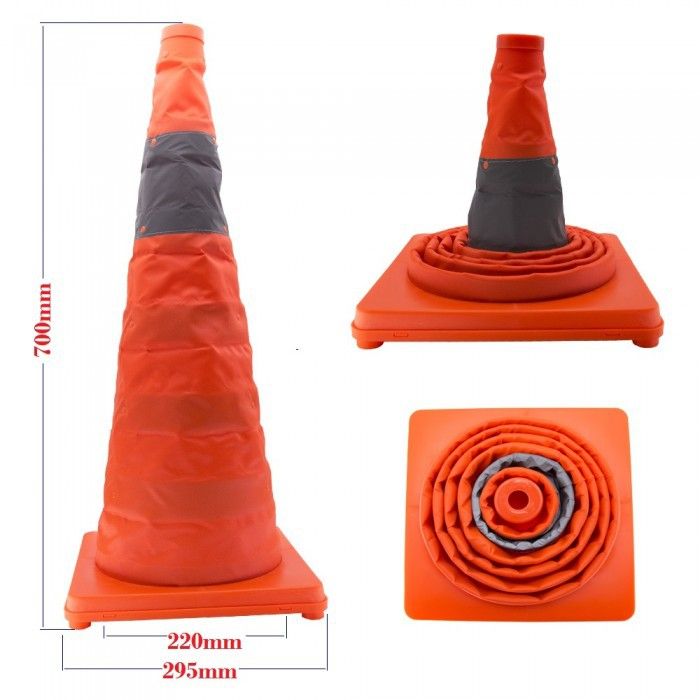 FOLDABLE SAFETY TRAFFIC CONE WITHOUT RED WARNING LIGHT (700MM)