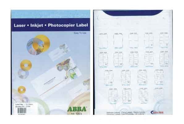PHOTOCOPIER / LASER LABEL A4 100's ABBA