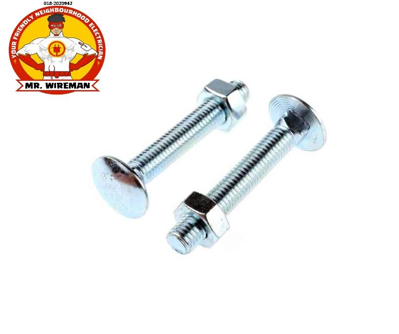 Bright Zinc Plated Steel Coach Bolt, M10 x 65mm