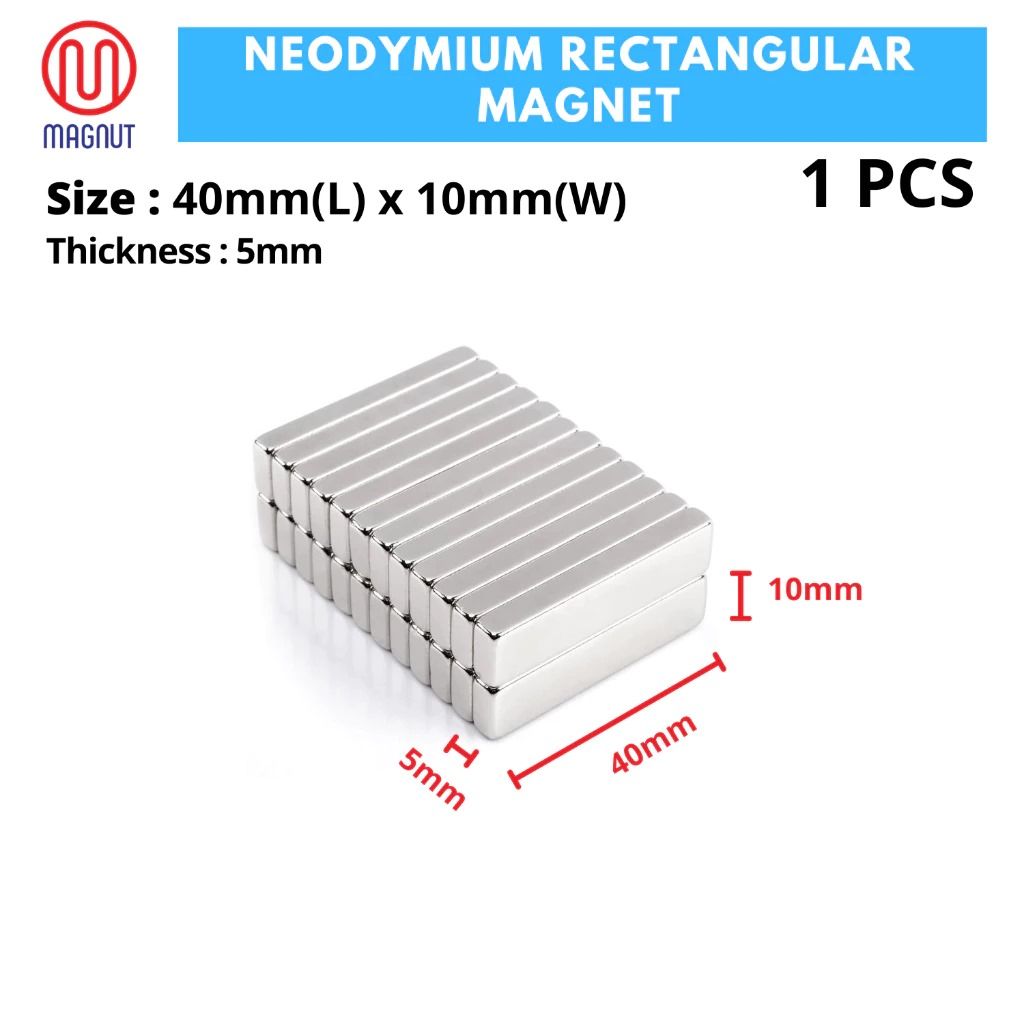 40mm x 10mm x 5mm Rare Earth Neodymium Rectangular Magnet