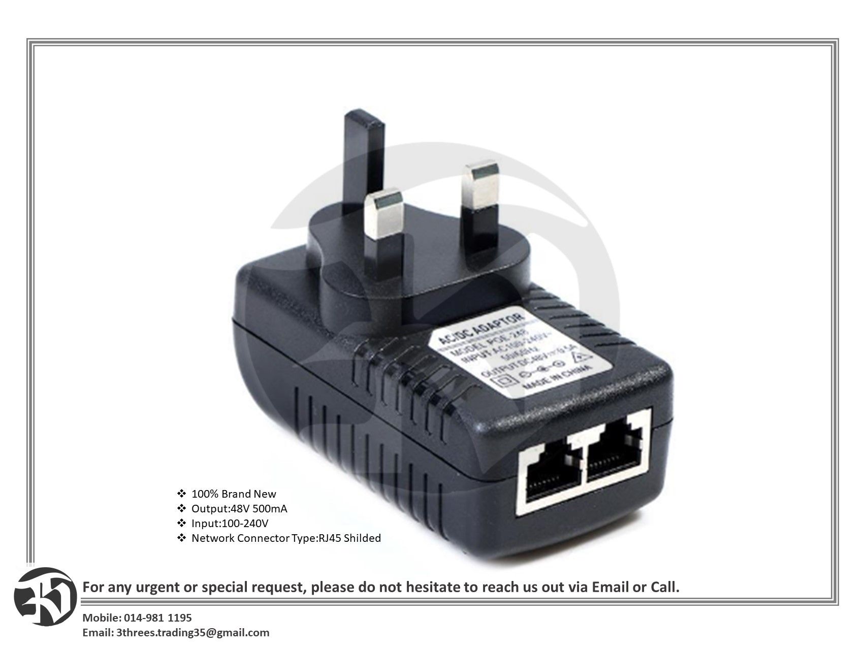 POE Injector POE Switch Ethernet Power Adapter (UK Plug)