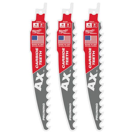 Milwaukee 6” (150mm) 3 TPI AX™ Pruning SAWZALL™ Blade w/ Carbide Teeth (3pcs) 48-00-5331