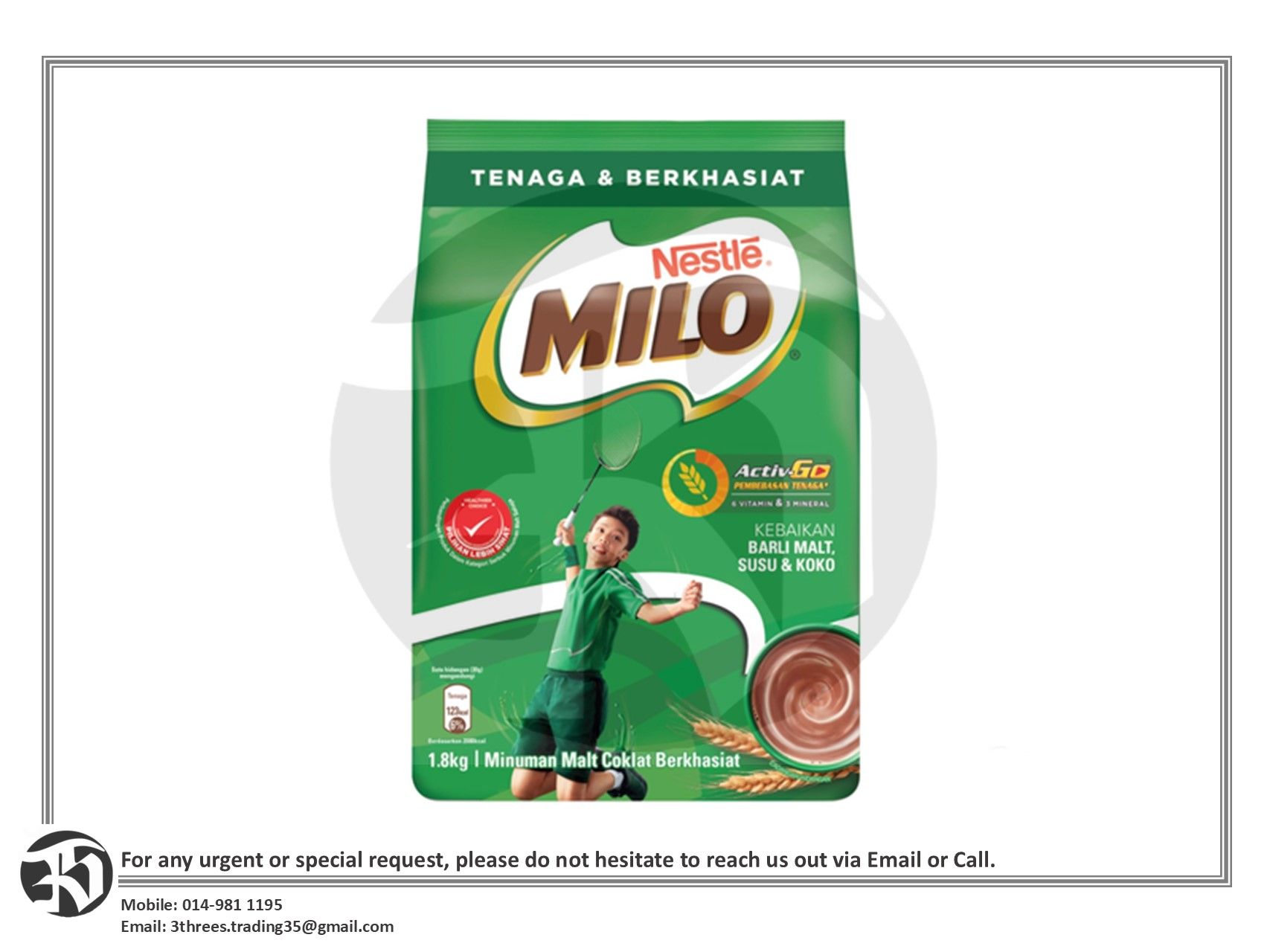 Nestle MILO Activ-Go Chocolate Malt Powder (1.8kg)