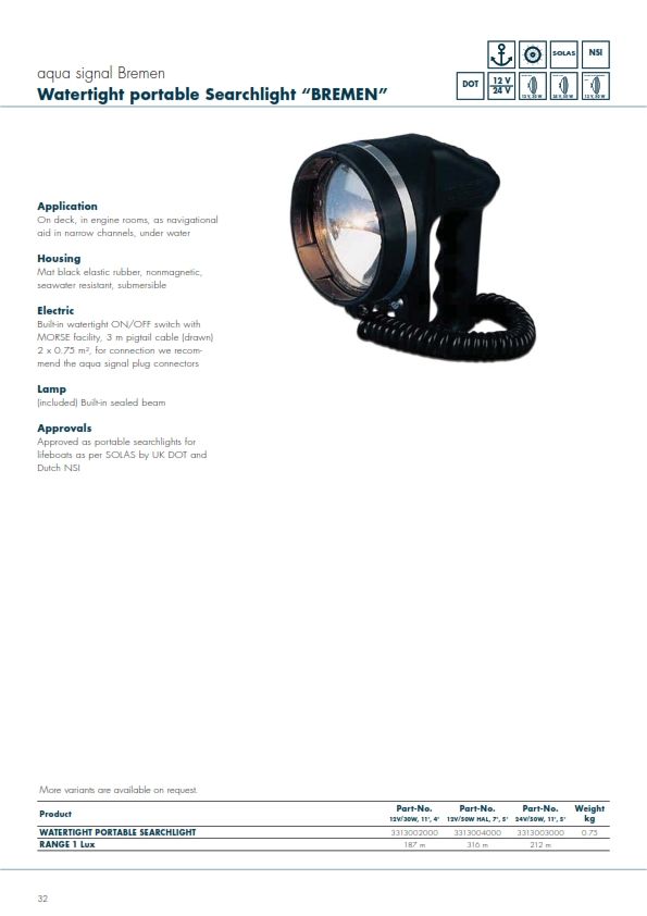 *AQUA SIGNAL BREMEN Portable Search Light / 12 V / 50 W