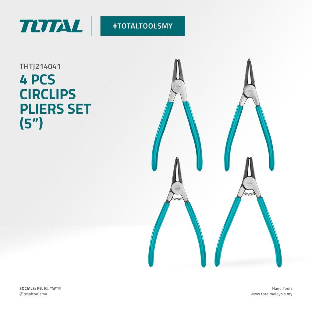 TOTAL CIRCLIP PLIERS SET TO INSTALL/MOUNT OR REMOVE CIRCLIPS ON SHAFTS & INSIDE BORES (4 PCS) THTJ214041
