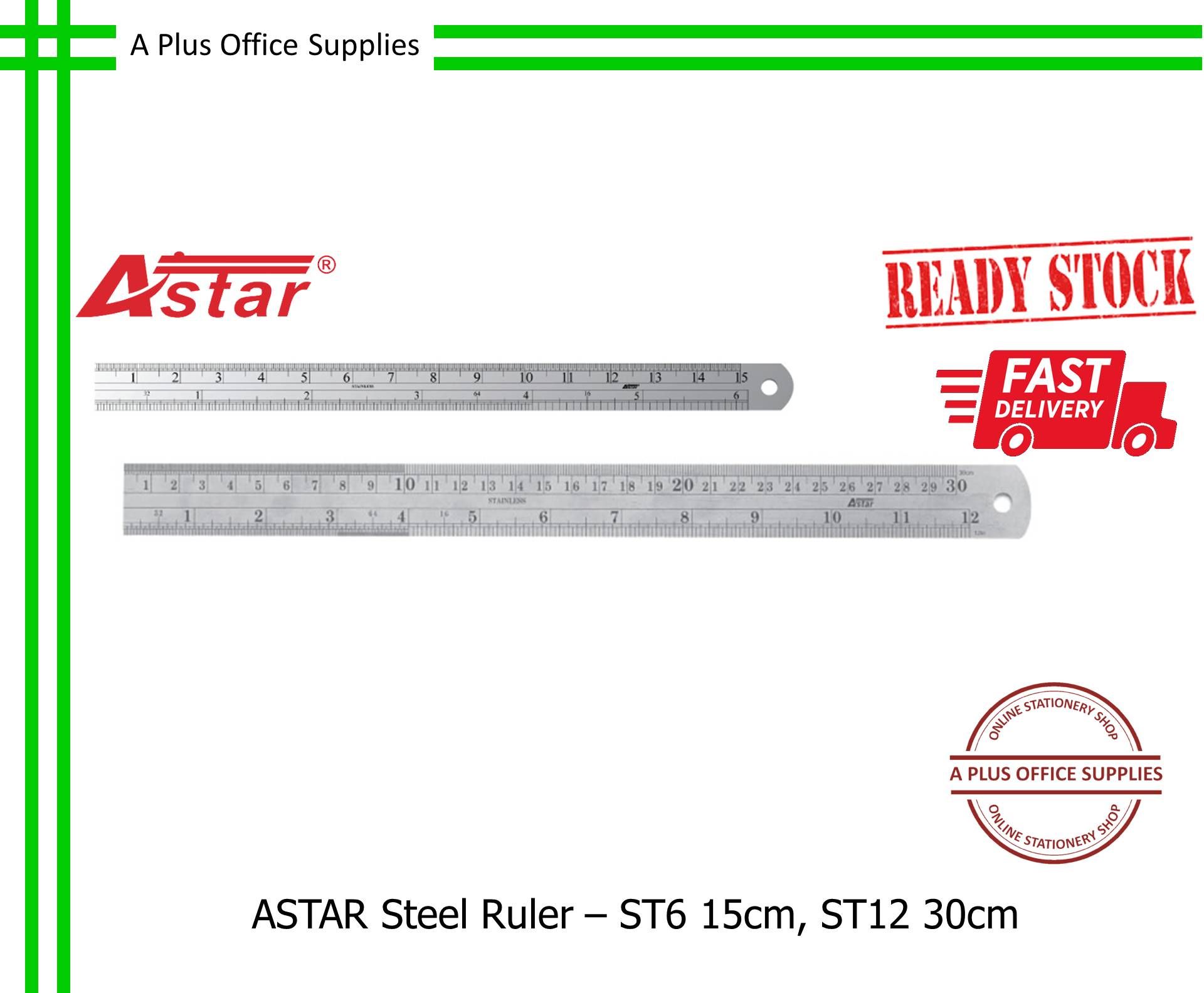 Steel Ruler / Pembaris Besi - ST6 15cm, ST12 30cm
