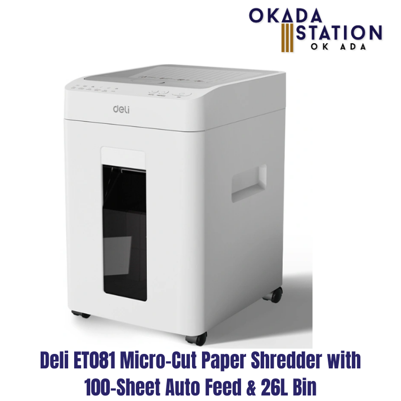 Deli /ET081 / Micro-Cut Paper Shredder / with 100-Sheet / Auto Feed / & 26L Bin