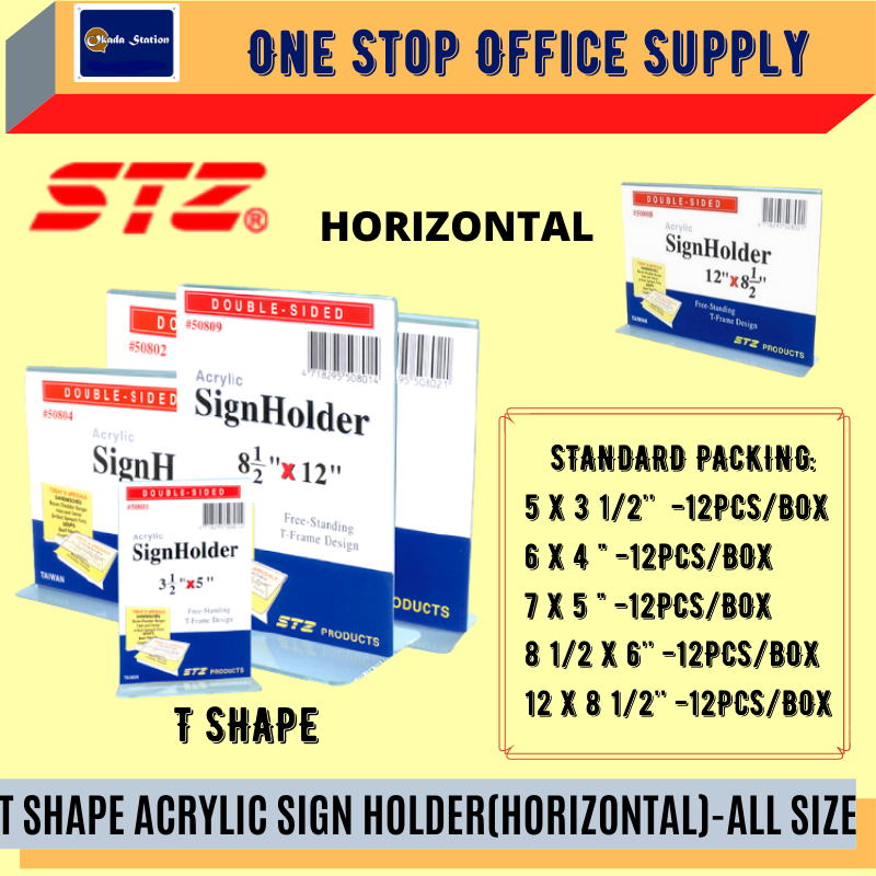 STZ T SHAPE ACRYLIC SIGN HOLDER (HORIZONTAL) -ALL SIZE /STZ /Sign Holder /Information Holder /T Shape Holder /STZ Acrylic Holder /T Shape Acrylic Sign Holder