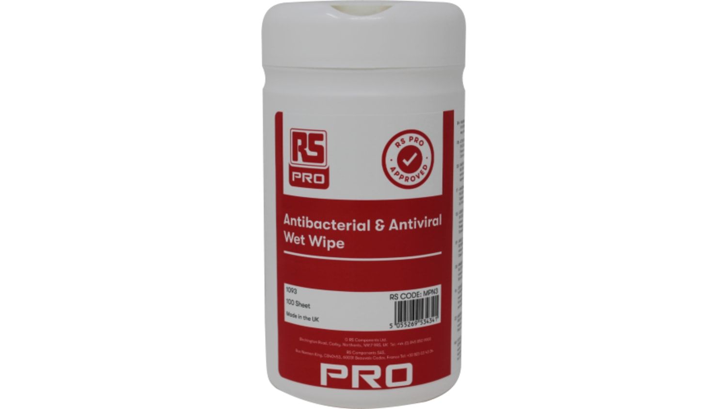 RS *RS PRO Wet Anti-Bacterial Wipes for General Cleaning Use, Tube of 100