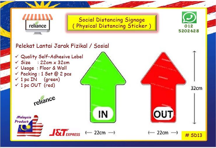 Social Distancing Signage - 22cm x 32cm / Physical Distancing Sticker / Pelekat Label Jarak Sosial # Usage - Floor & Wall # Strong Self-Adhesive # Water Resistance & Scratch Resistance # RS1720 ( KTT : 1 Set @ 2 pcs )