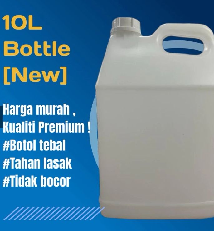 10L HDPE Plastic Bottle Container c/w Colour Cap & Insert