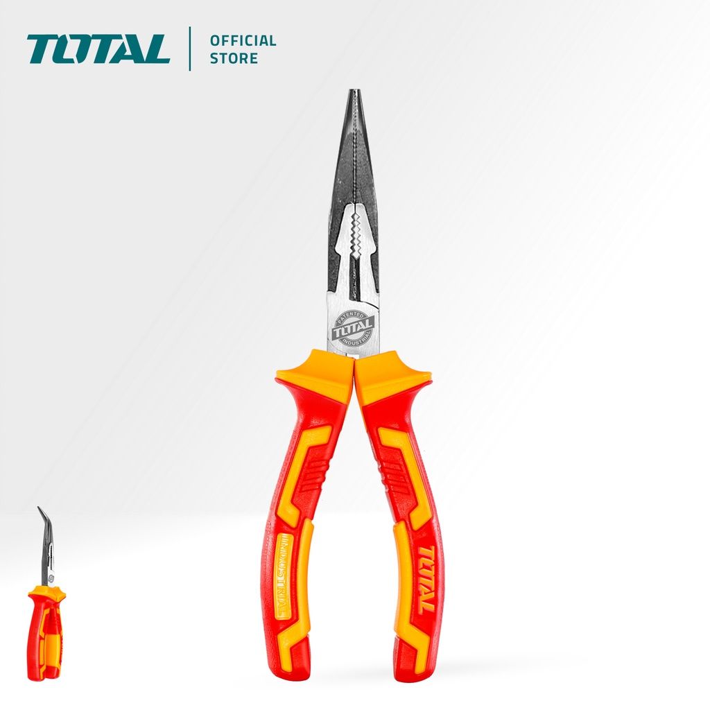 TOTAL INSULATED BENT NOSE PLIERS WITH CR-V STEEL (VOLTAGE RANGE 1000V/200MM/8") THTIP2481