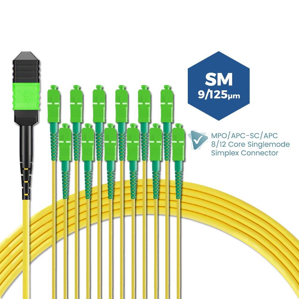 MPO/APC FEMALE TO SC/APC 8 & 12CORES SINGLEMODE FIBER OPTIC PATCH CORD CABLE MPO