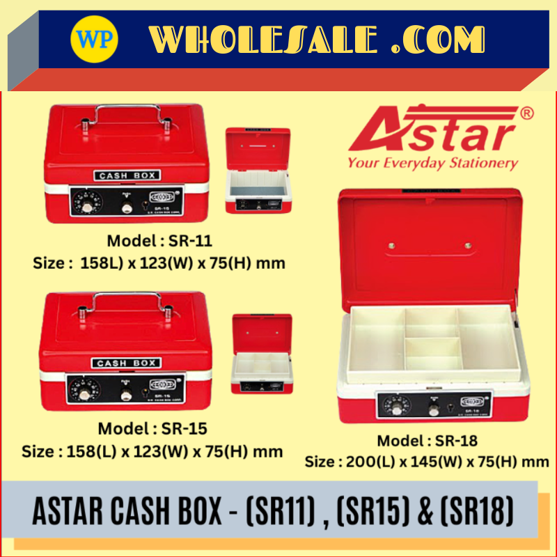 ASTAR SR-SEREIS SMALL CASH BOX - WITH CASH SLOT (SR11) , WITH COIN TRAY (SR15) & (SR18) / CASH BOX / CASH STORAGE BOX / CASH HOLDER / METAL CASH BOX / SAFETY BOX / MONEY BOX / MONEY BOX / SR-SEREIS SMALL CASH BOX