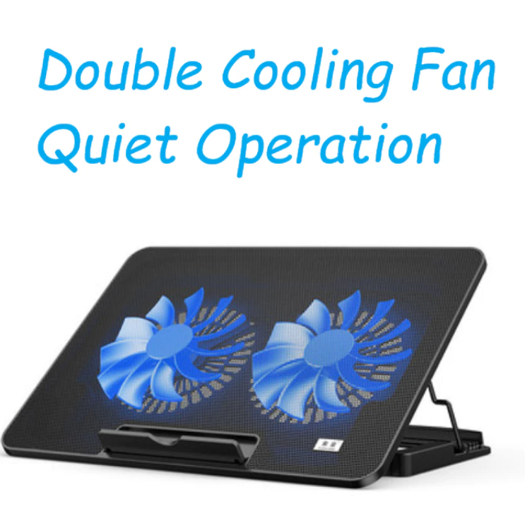 Laptop Cooling Pad Notebook Cooler Stand LED Dual Fan 5 Gear Height Adjustable 2 USB Port Quite