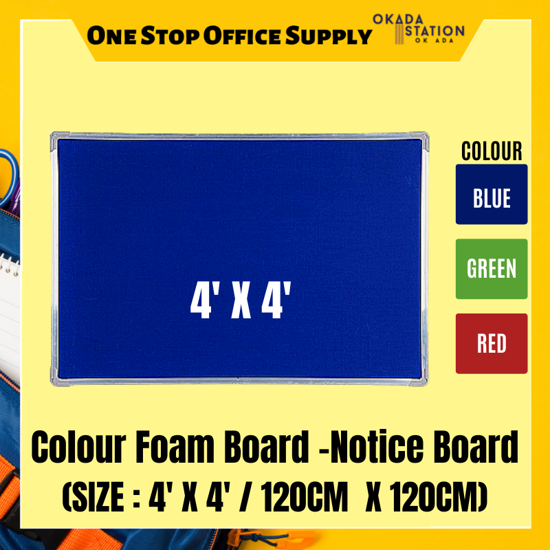 COLOUR FOAM NOTICE BOARD / NOTICE BOARD / 4' X 4' / 4FT X 4FT / FNB-44 / WITH ALUMINIUM FRAME / FOAM BOARD / SOFT BOARD