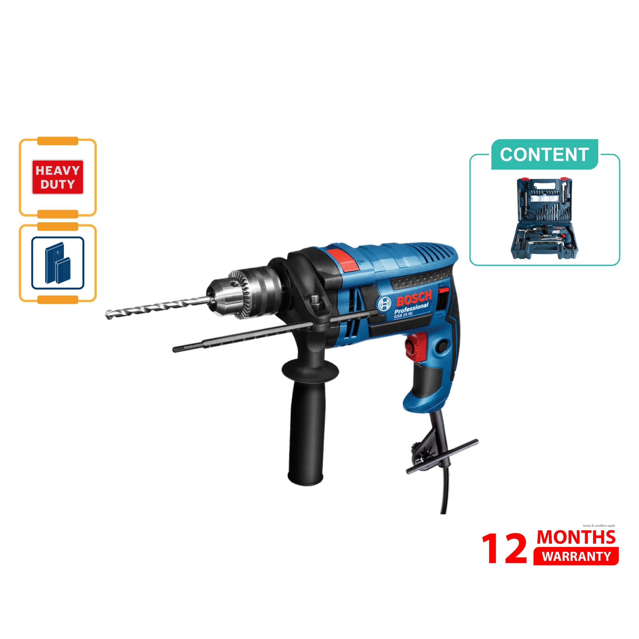 BOSCH GSB 16 RE Impact Drill (With 100 Pcs Accessories Set)