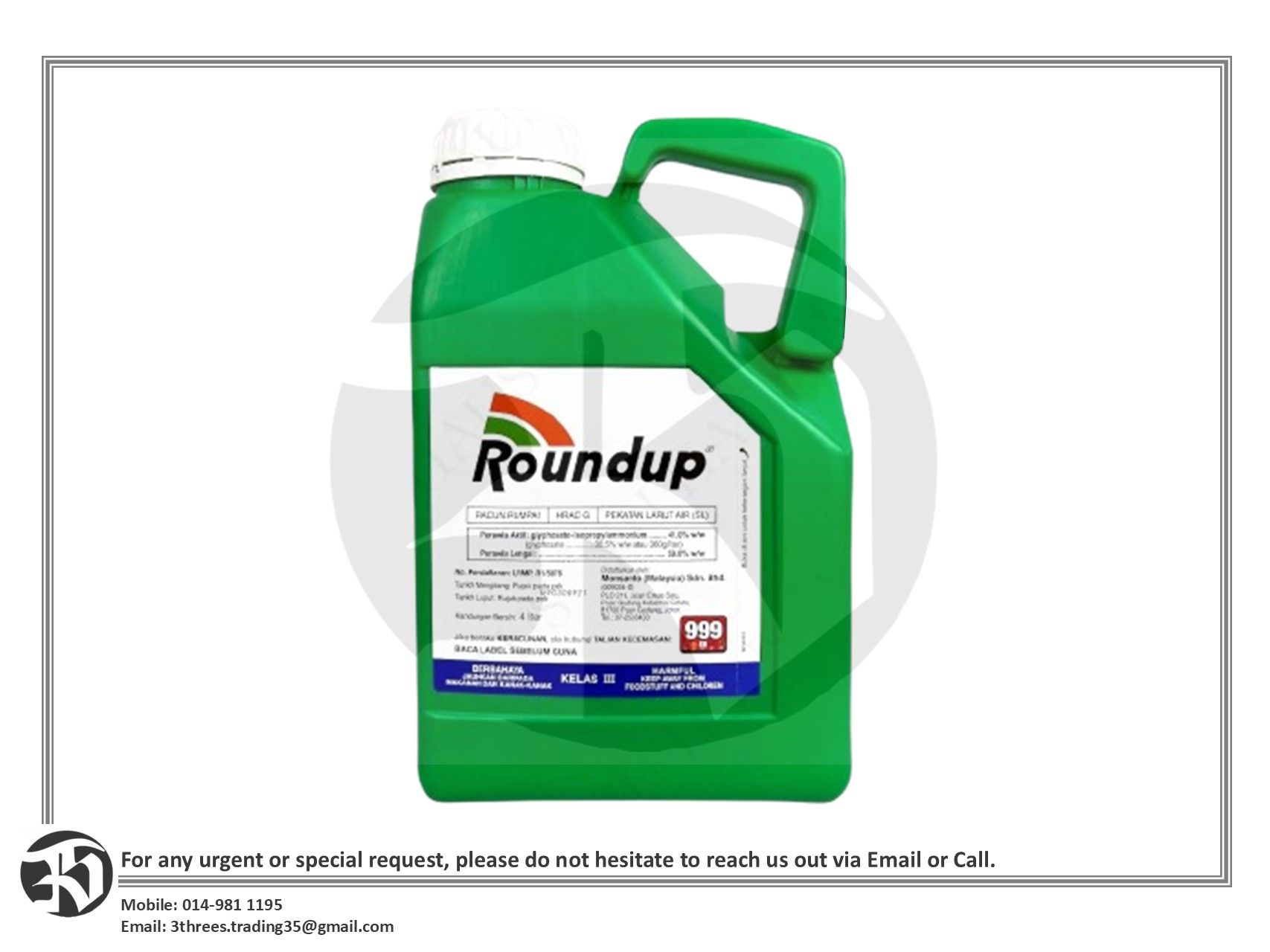 Roundup Glyphosate 41% Weed Killer 4L (Racun Rumput/Racun Rumpai)