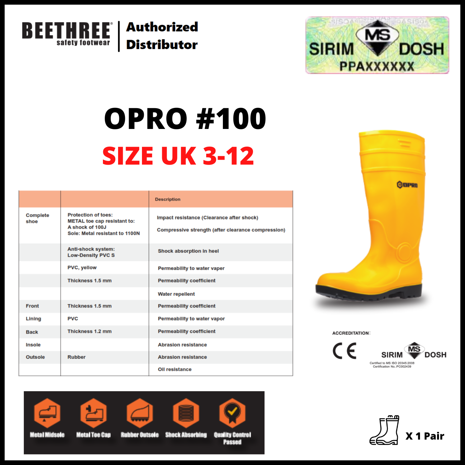 OPRO DOSH AND SIRIM AND DOSH APPROVED. OPRO SAFETY FOOTWEAR OPRO-100
