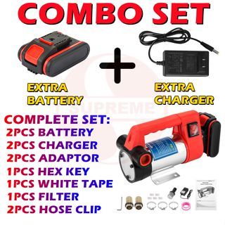 S2U Cordless Electric Fuel Transfer Pump Diesel Kerosene Oil Commercial Self-priming Extractor Pump Motor Auto (COMBO)