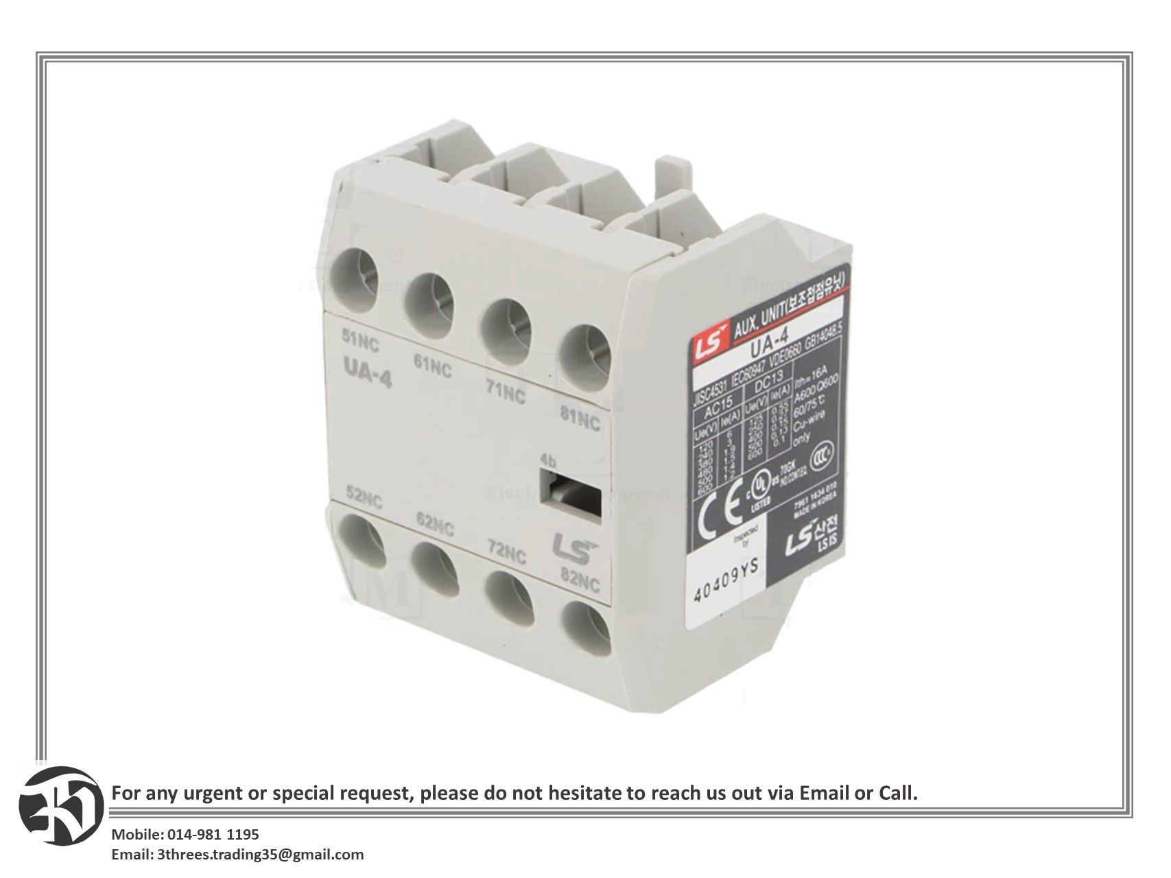LS Electric Auxiliary Contact Unit UA-4 (Front Mount)
